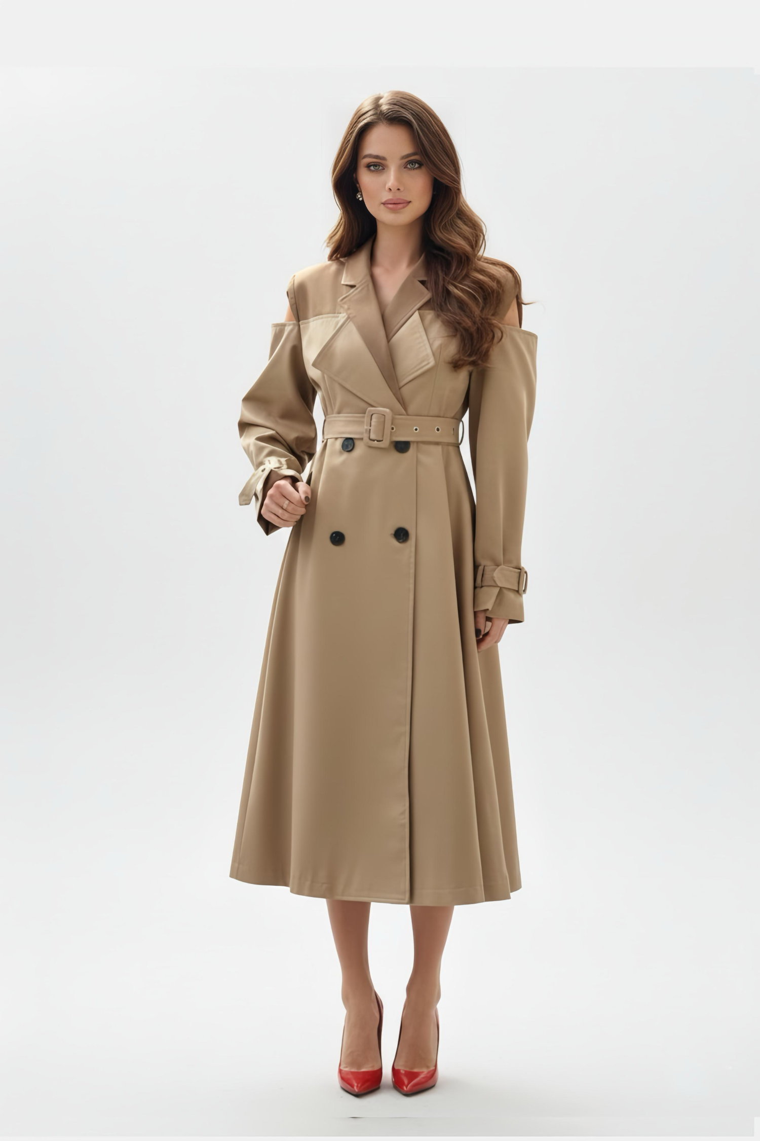 Elsa Nude Double Combined Trench Coat | Women's Trench | Mateeno