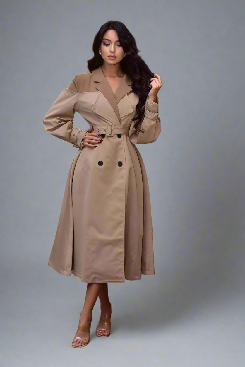 ELSA NUDE DOUBLE COMBINED TRENCH COAT – Mateeno