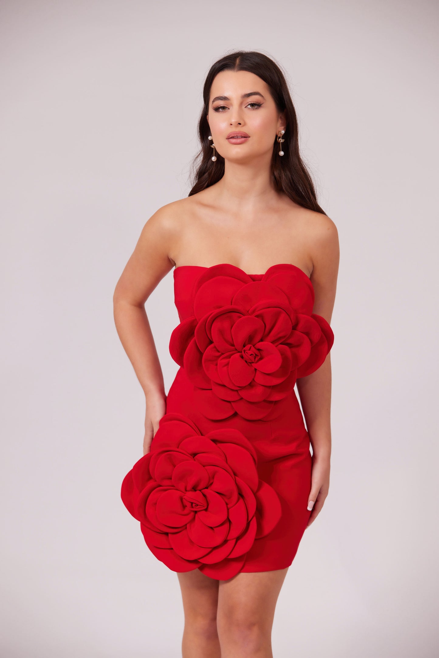 LIZA RED FLORAL MIDI DRESS