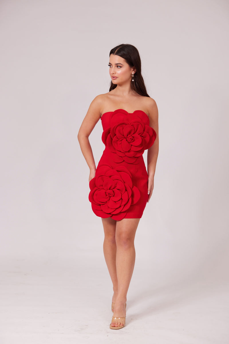 TONINA red zebra - flowy silk midi dress