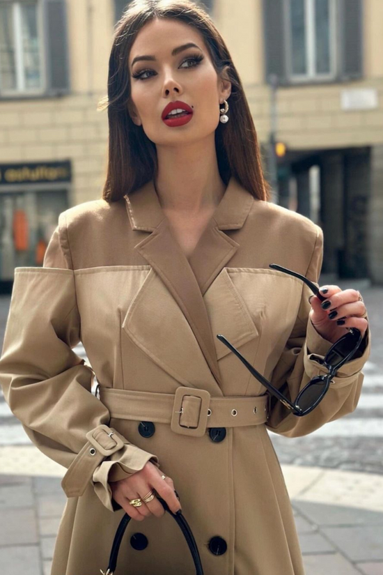 ELSA NUDE DOUBLE COMBINED TRENCH COAT