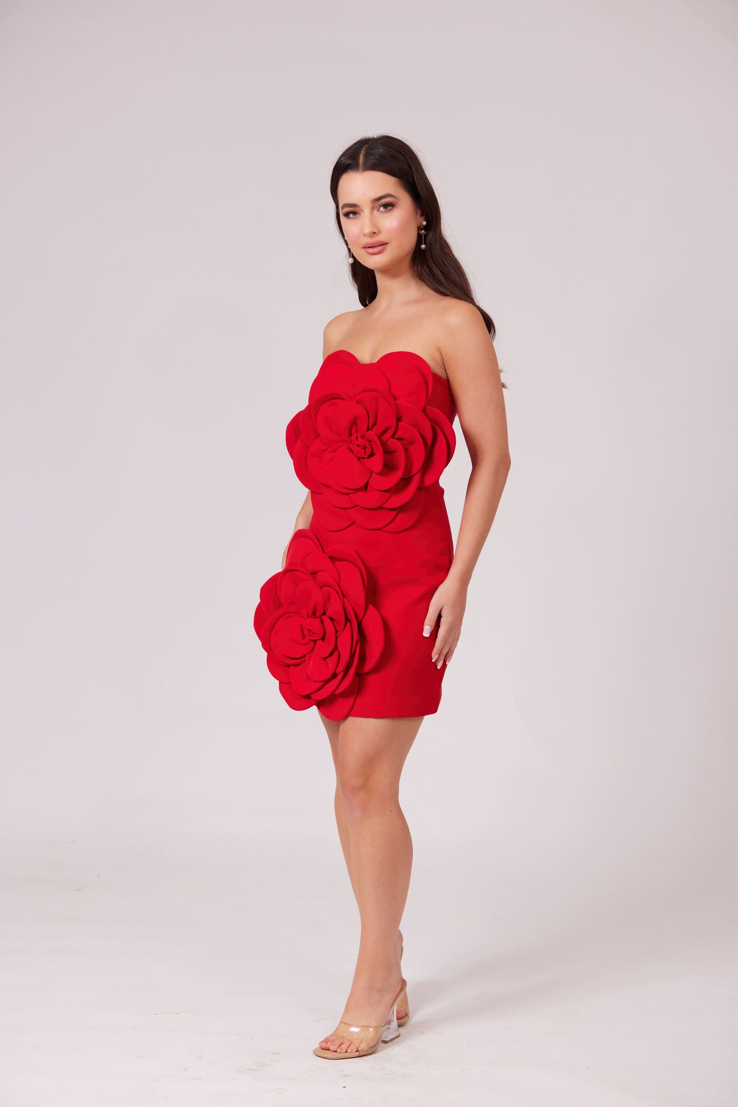 LIZA RED FLORAL MIDI DRESS