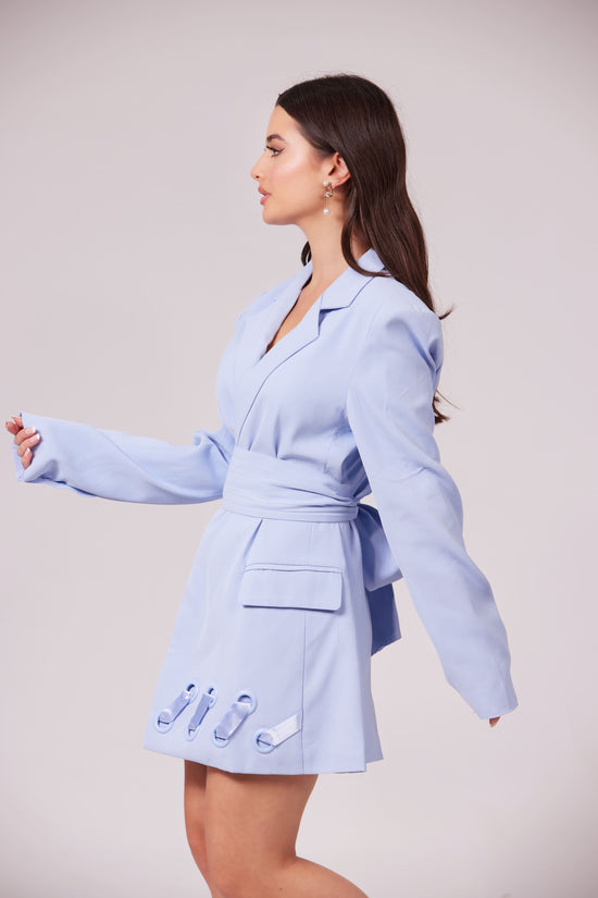 CELINE SKY BLUE BELTED BLAZER DRESS