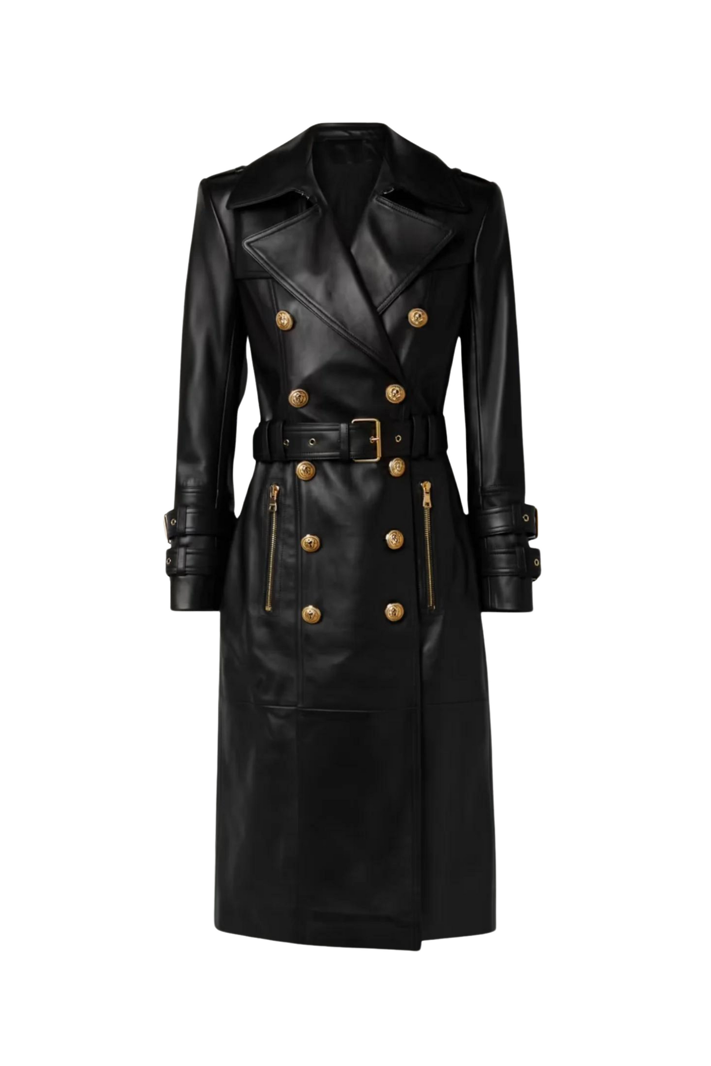 BLAKE VEGAN LEATHER GOLD BUTTON TRENCH