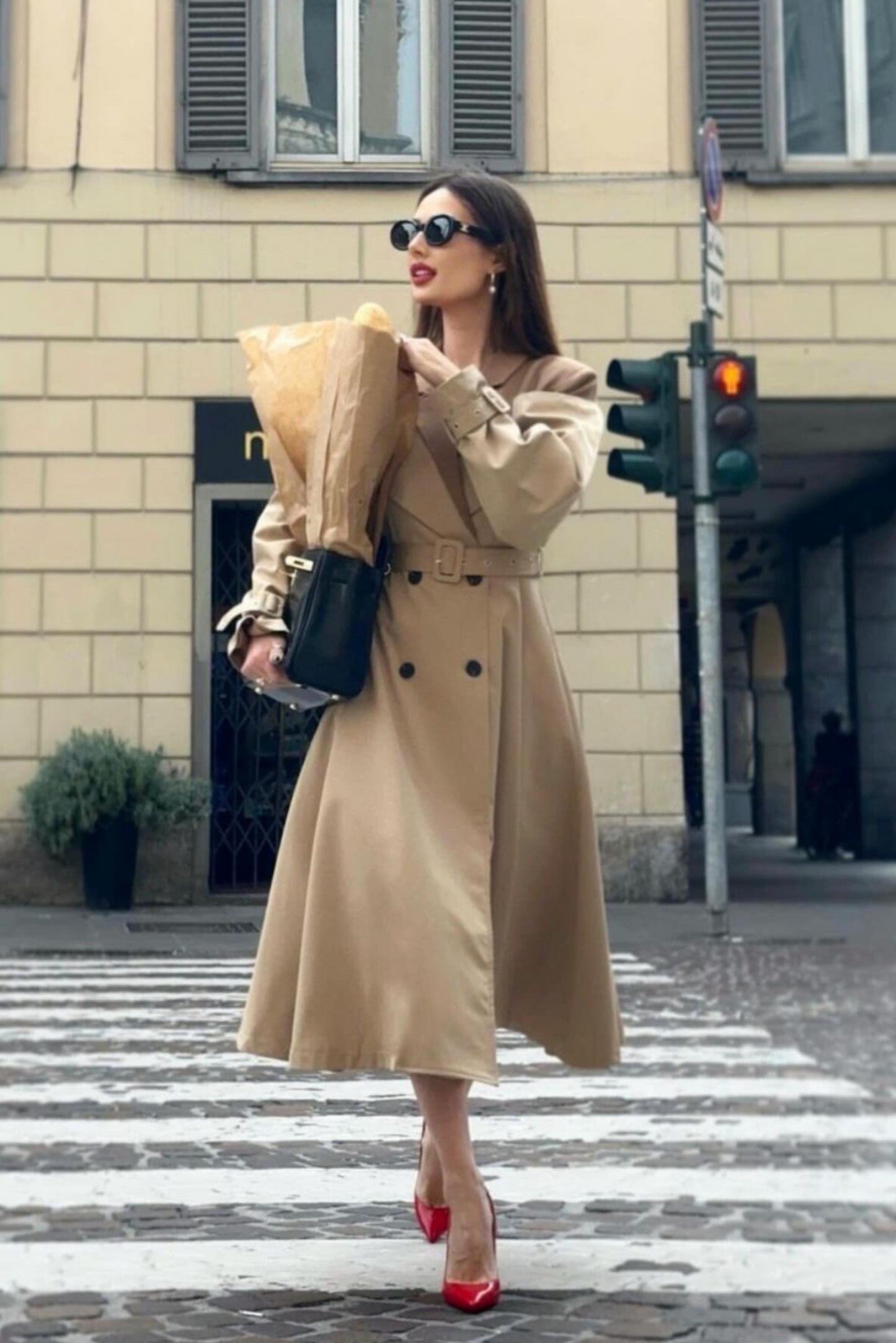 ELSA NUDE DOUBLE COMBINED TRENCH COAT