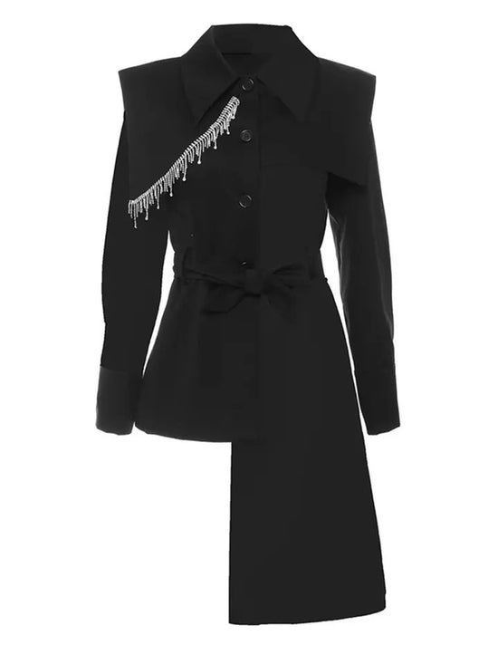 INES BLACK BELTED ASYMMETRIC TRENCH