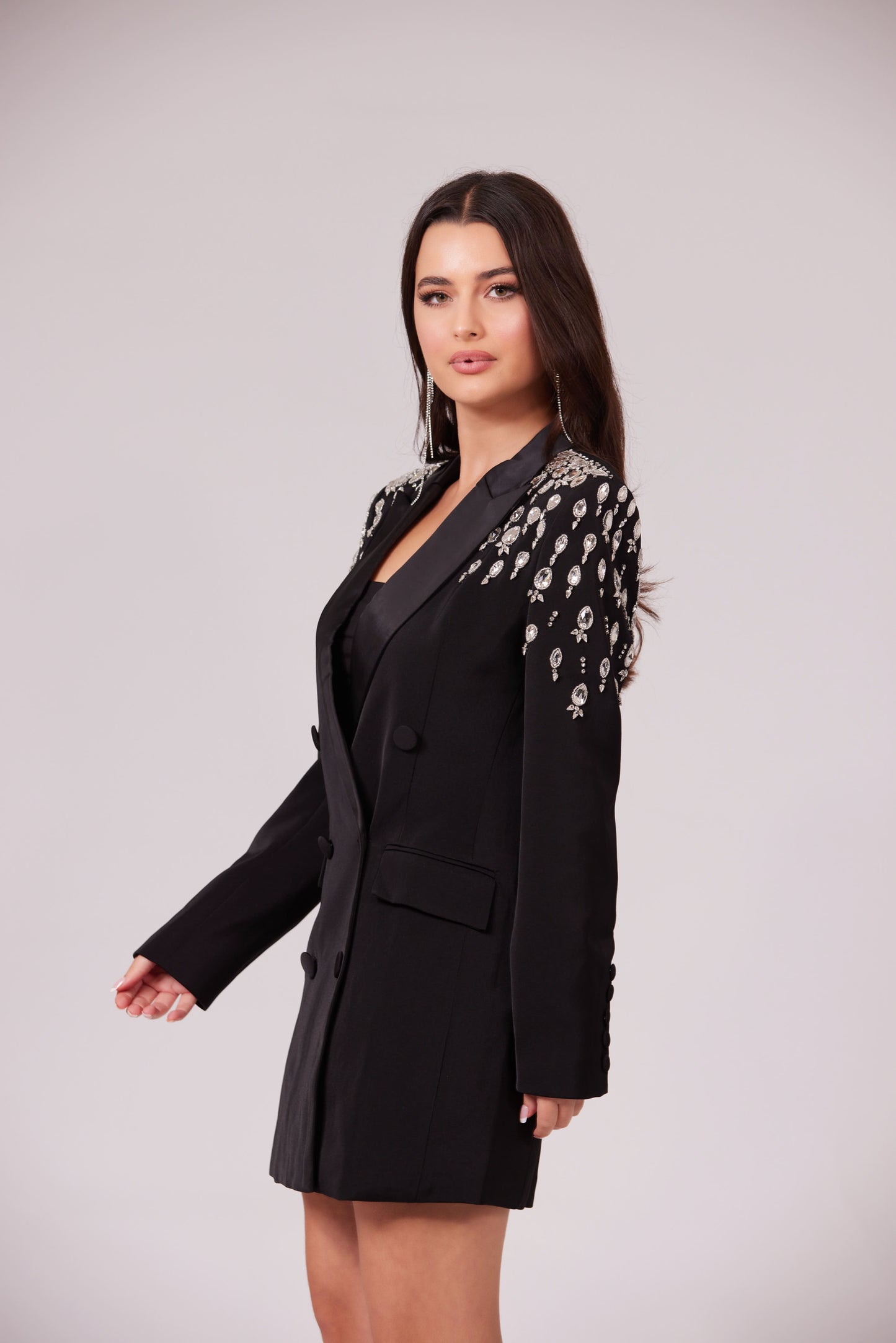 JÓIA BLACK EMBELLISHED BLAZER DRESS