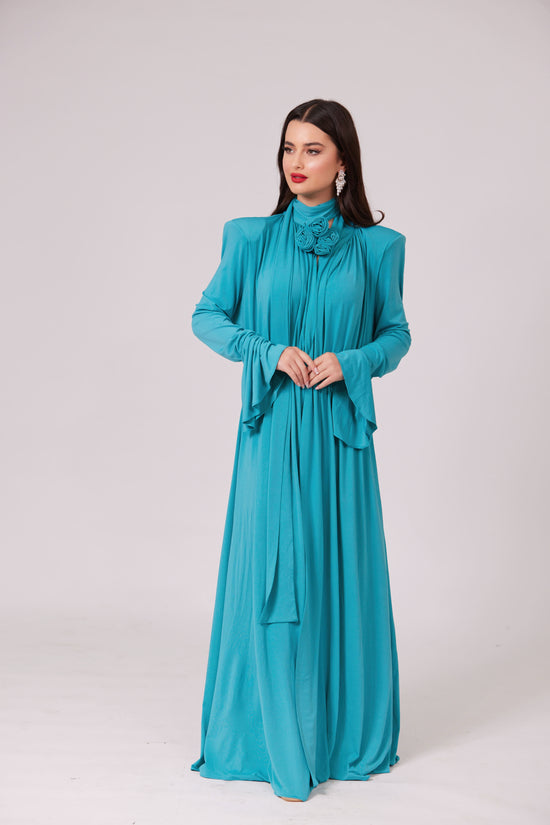 SIREN LONG SLEEVE FLOWER MAXI BLUE DRESS