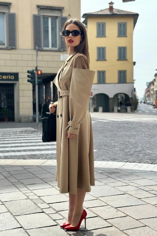 ELSA NUDE DOUBLE COMBINED TRENCH COAT