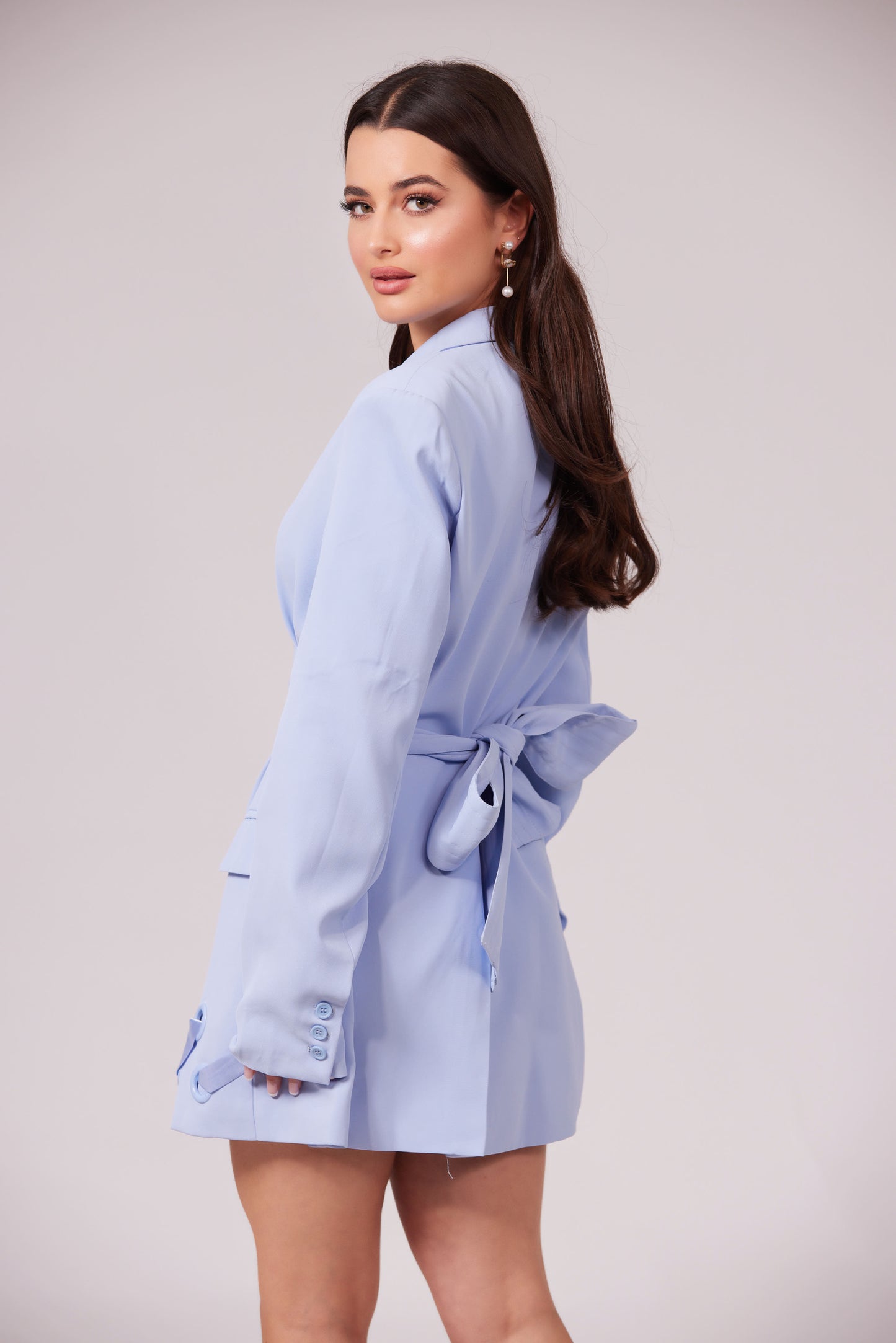 CELINE SKY BLUE BELTED BLAZER DRESS