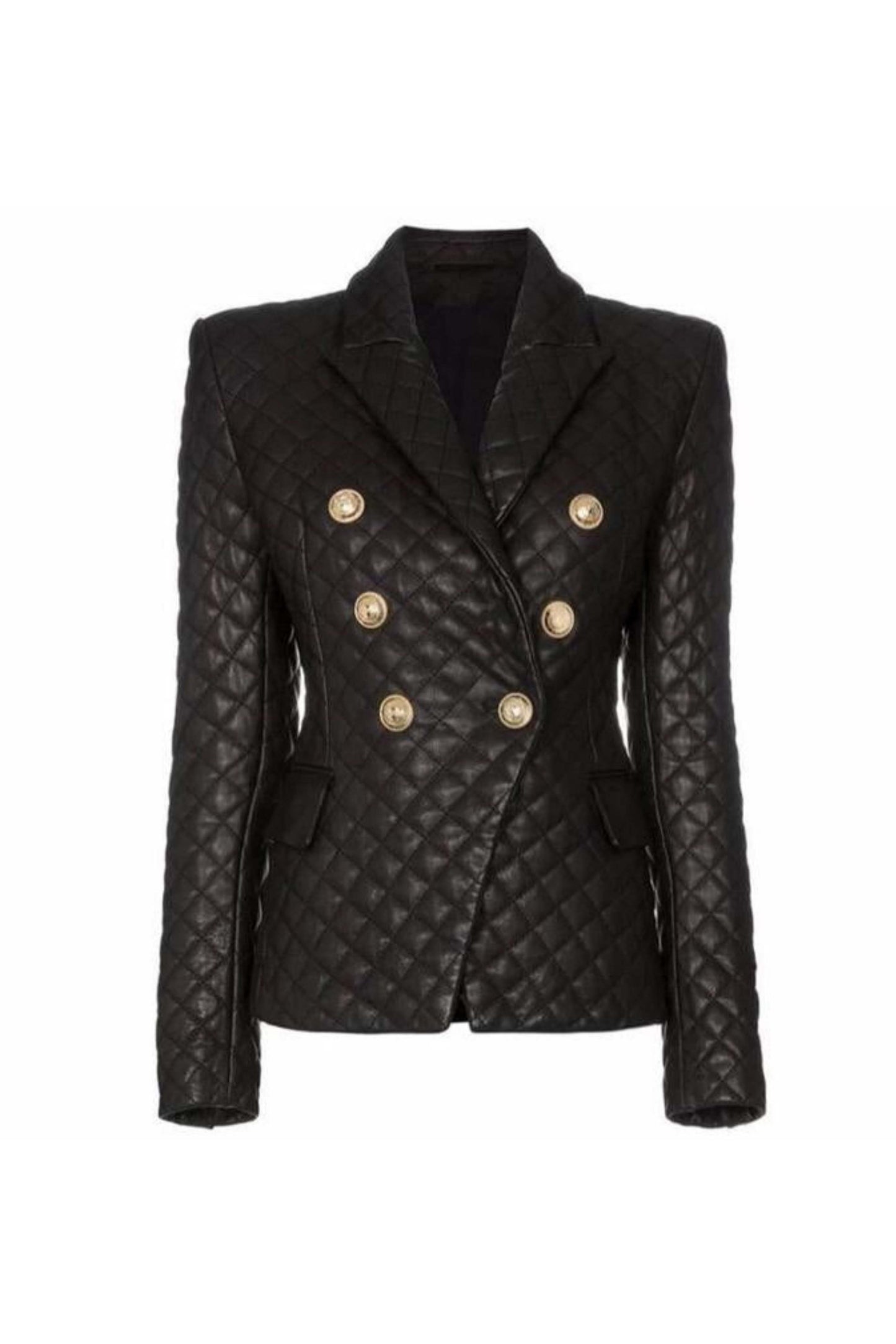 QUILTED BLACK LEATHER BUTTONS BLAZER