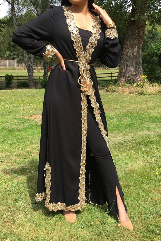 ALEEYAH BELTED KIMONO WITH GOLD EMBROIDERY