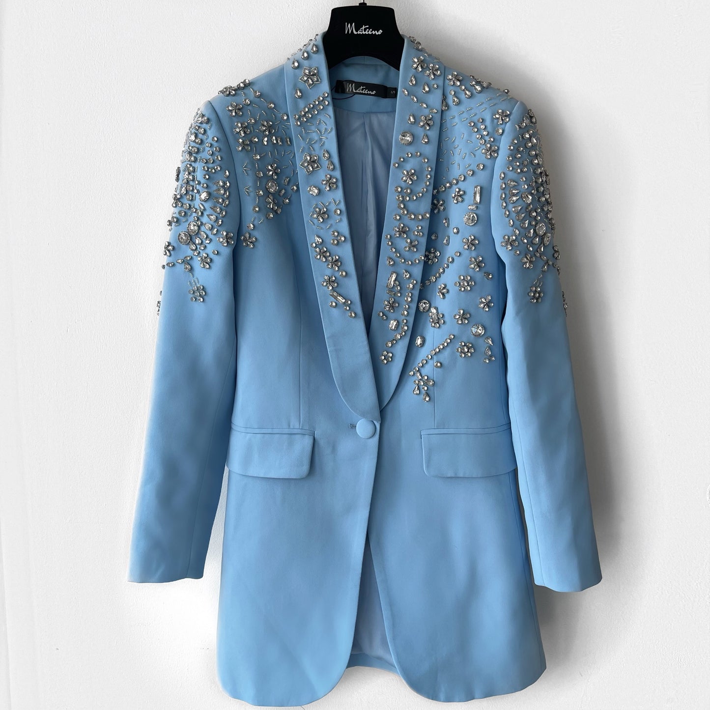 Load image into Gallery viewer, blue embellished beaded blazer 
