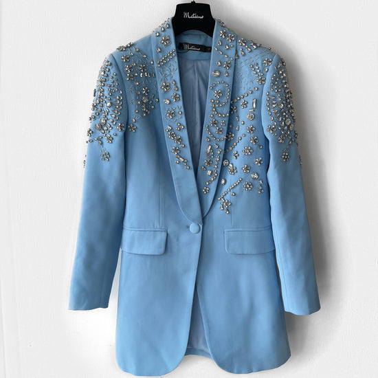 blue embellished beaded blazer 