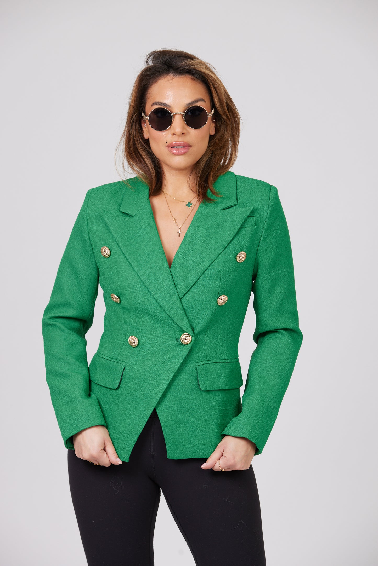 ICONIC EMERALD GREEN WITH GOLD BUTTON BLAZER