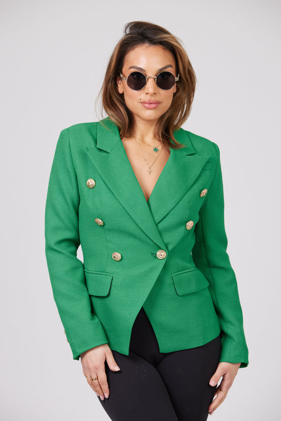 ICONIC EMERALD GREEN WITH GOLD BUTTON BLAZER