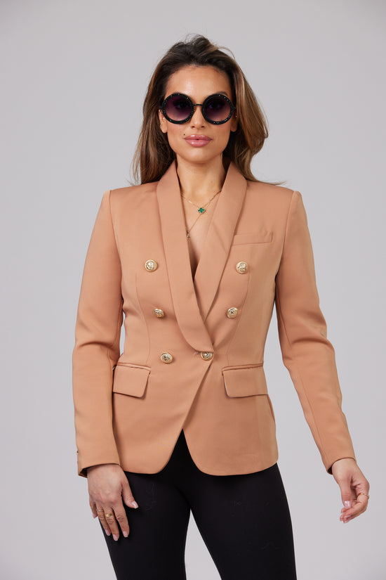 CAMEL WITH GOLD BUTTON BLAZER