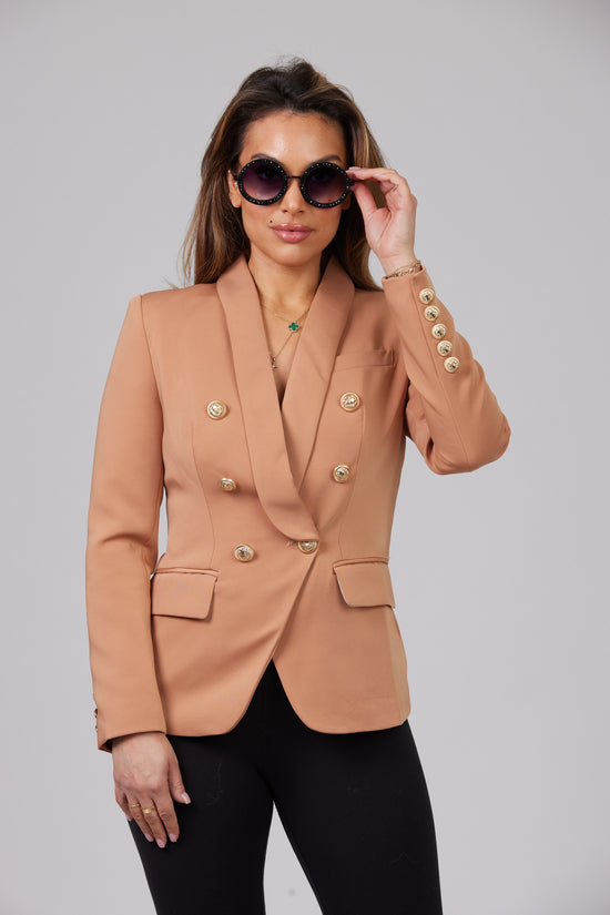 CAMEL WITH GOLD BUTTON BLAZER