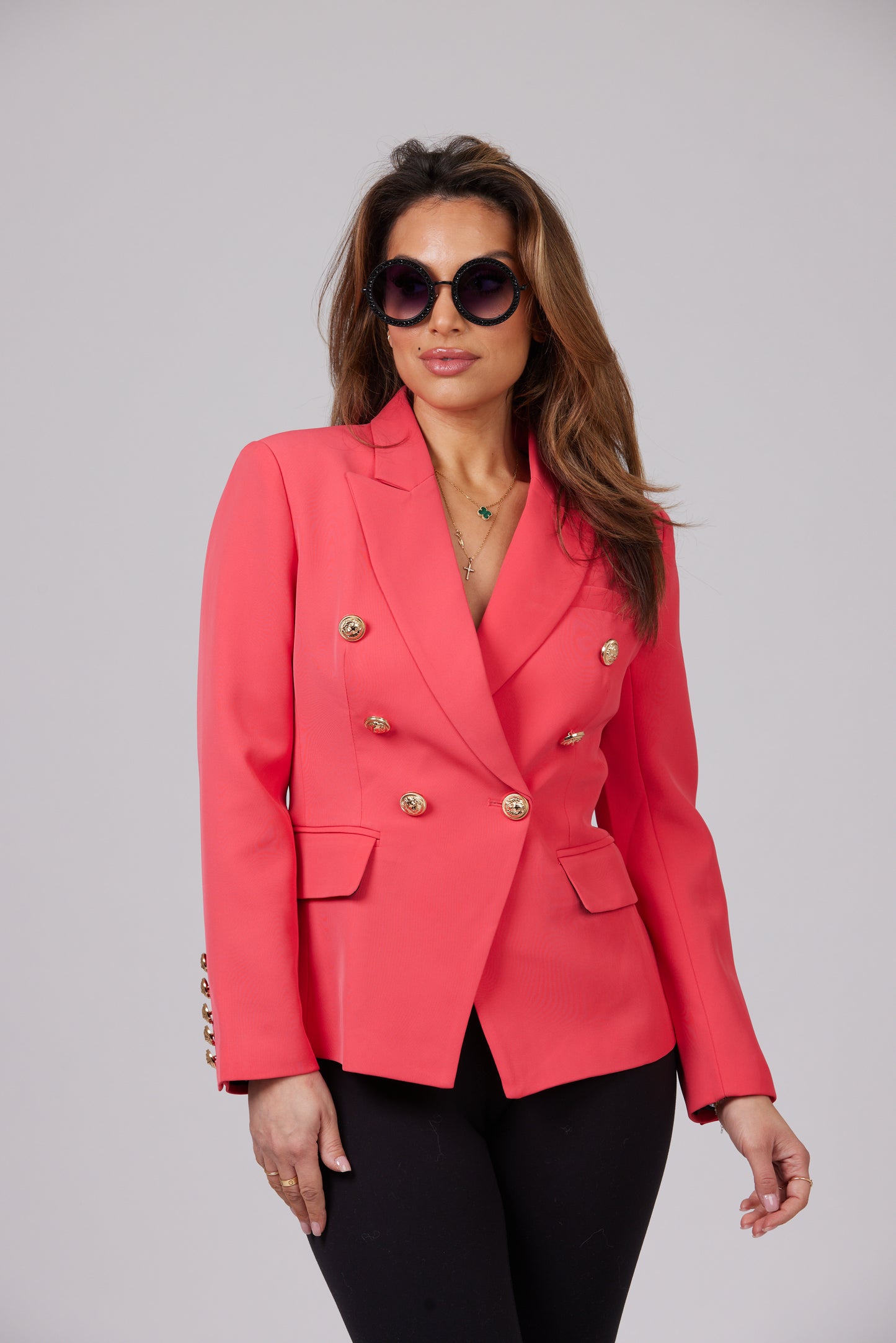 ICONIC WATERMELON BLAZER WITH GOLD BUTTONS