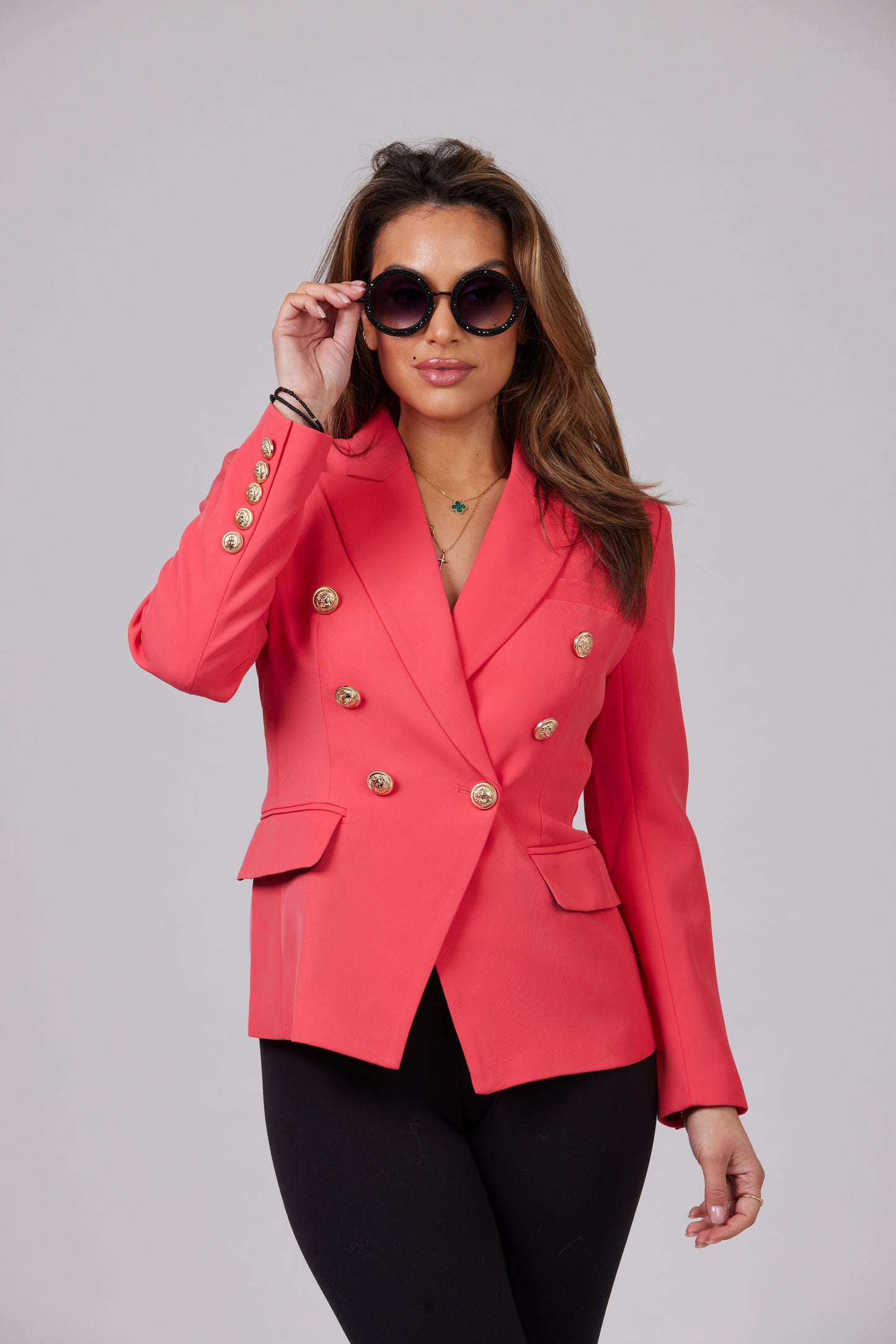 ICONIC WATERMELON BLAZER WITH GOLD BUTTONS
