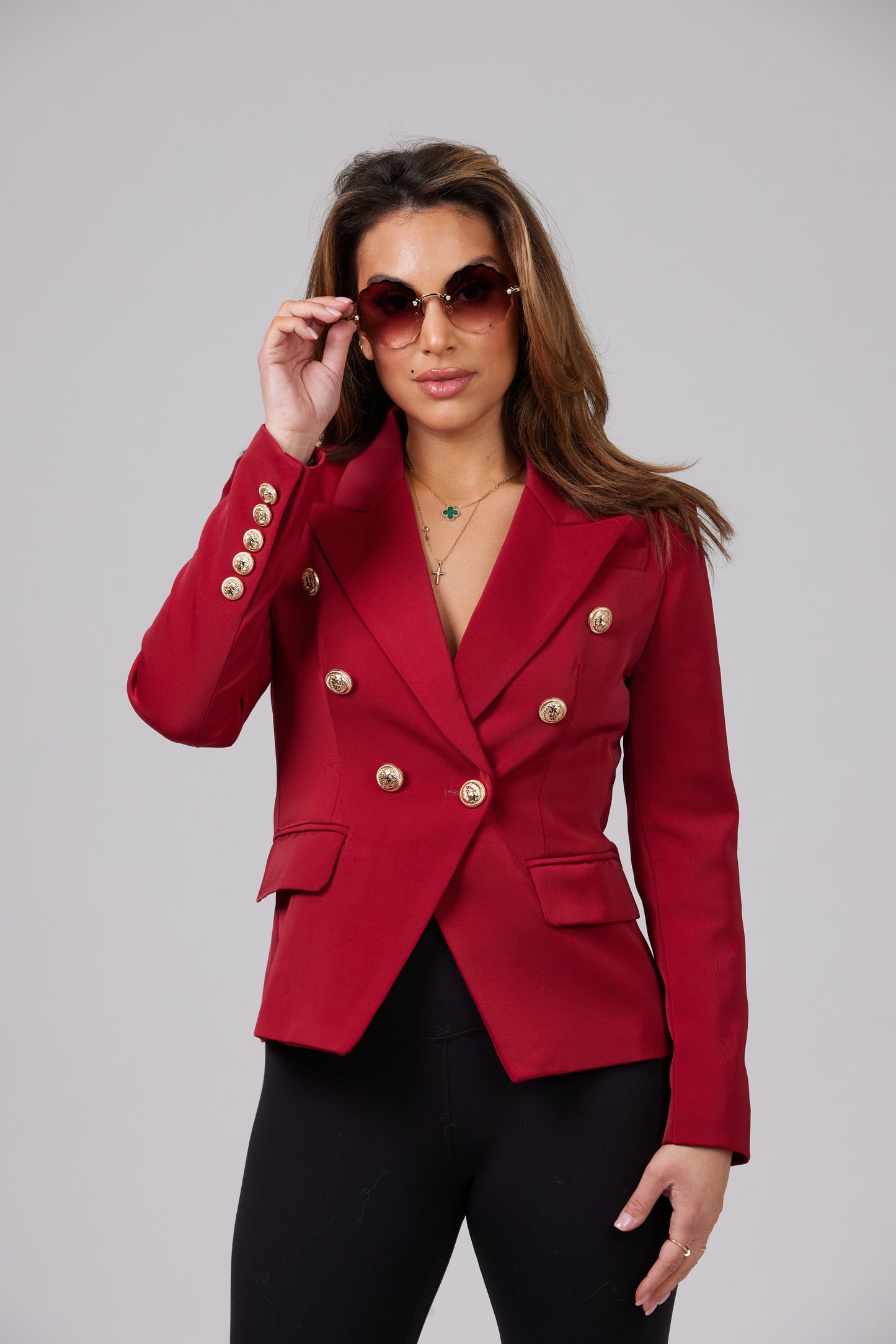 ICONIC BURGUNDY WITH GOLD BUTTONS BLAZER