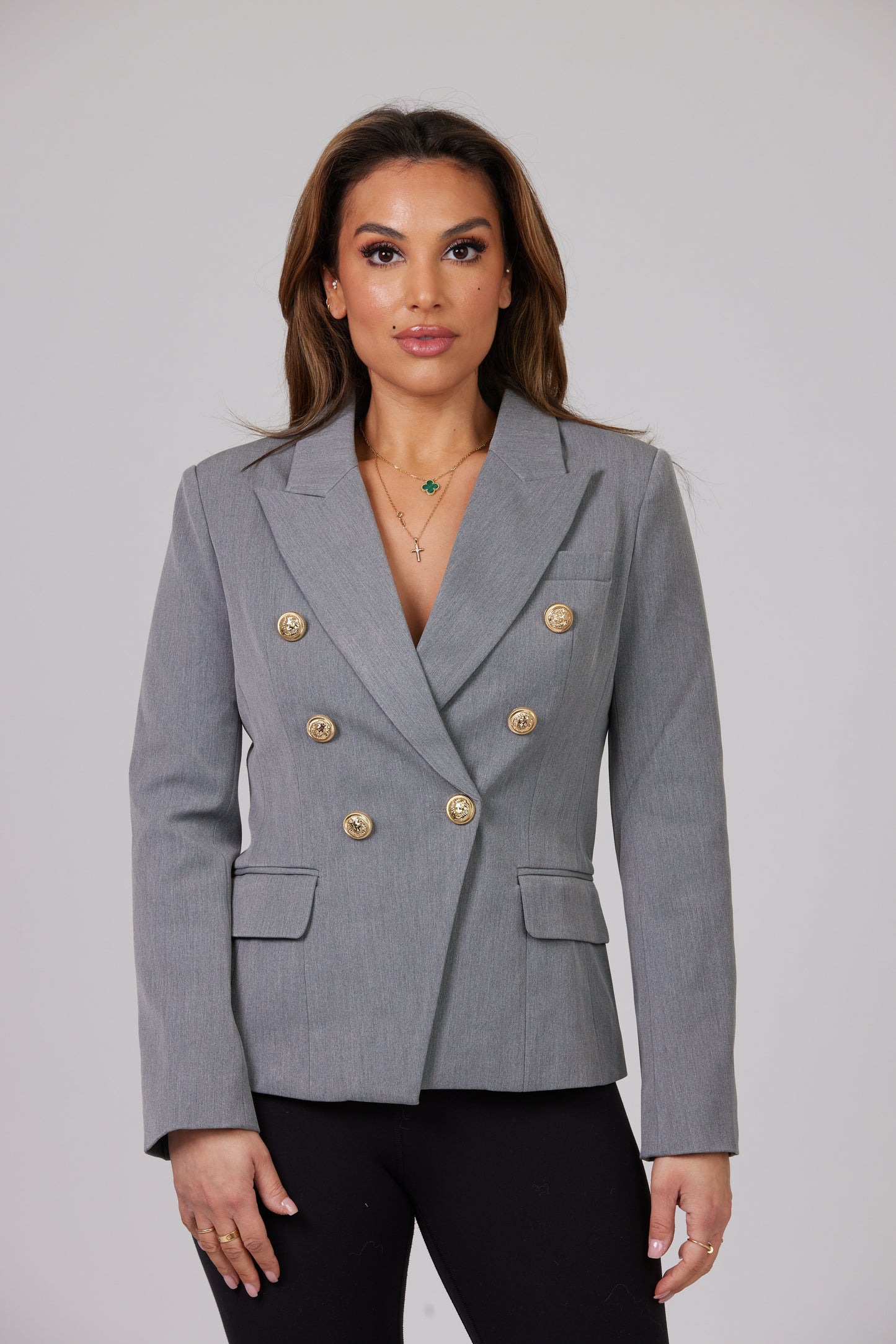 ICONIC GREY WITH GOLD BUTTON BLAZER