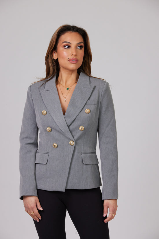 ICONIC GREY WITH GOLD BUTTON BLAZER