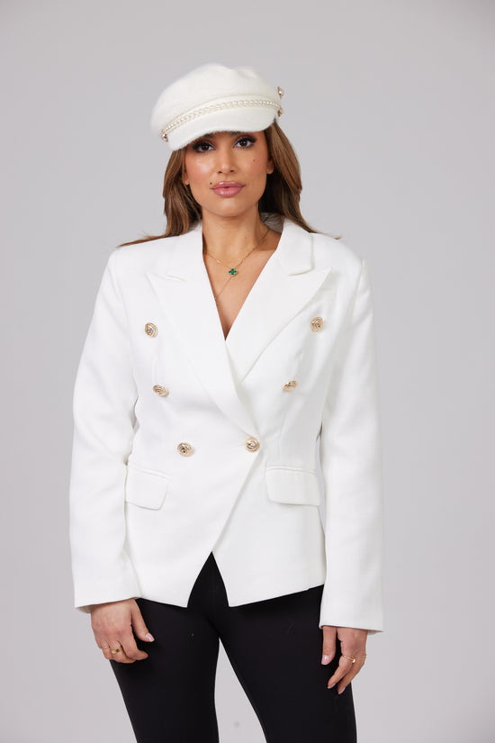 ICONIC WHITE WITH GOLD BUTTON BLAZER