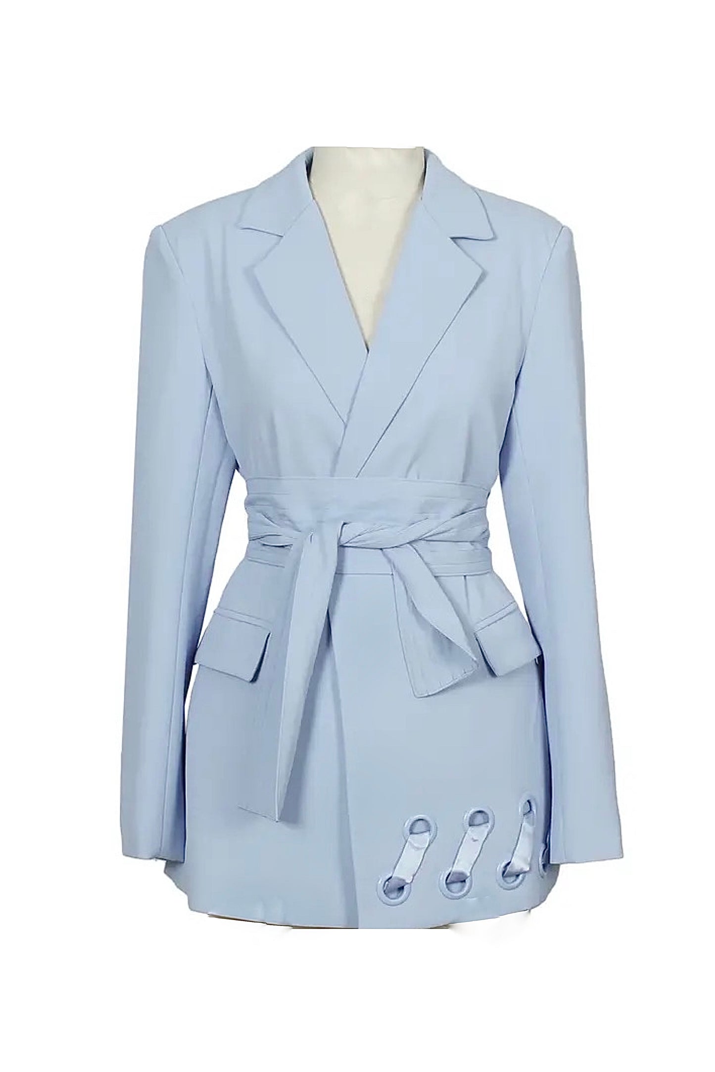 Load image into Gallery viewer, CELINE SKY BLUE BELTED BLAZER DRESS
