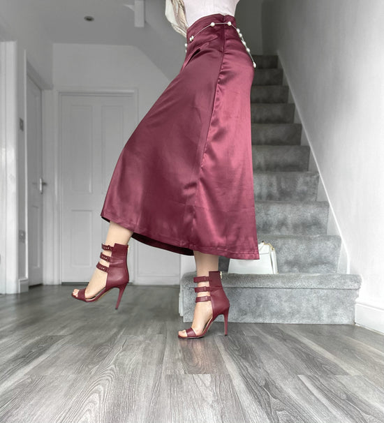 Burgundy Satin Pleated Midi Skirt | New Look