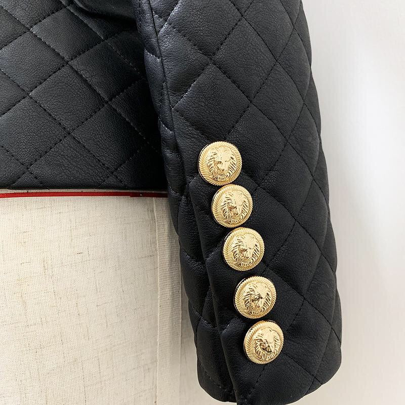 Load image into Gallery viewer, QUILTED BLACK LEATHER BUTTONS BLAZER
