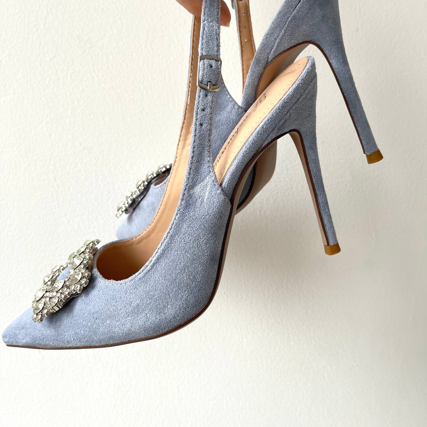 CRISTAL  BLUE SUEDE POINTED TOE  HEELS