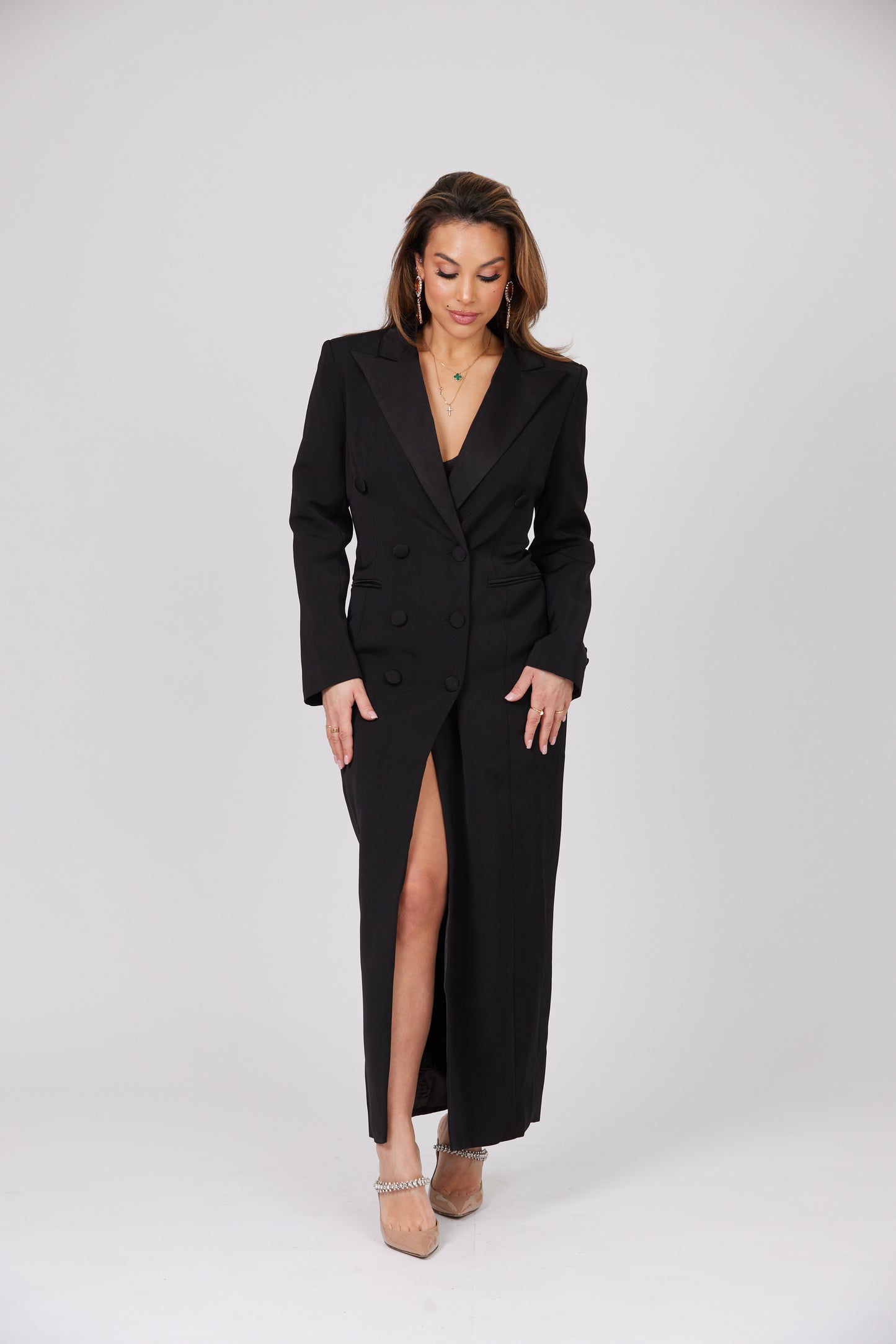 ADRIANNA BLACK SILK TUXEDO DRESS – Mateeno
