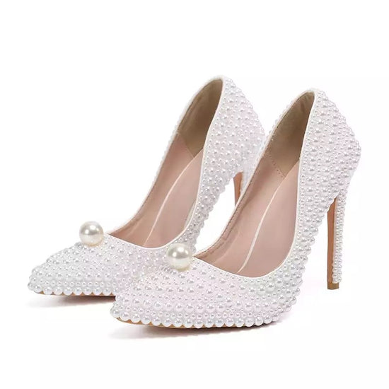 GLAMOUR POINTED TOE PEARLS PUMP HEELS