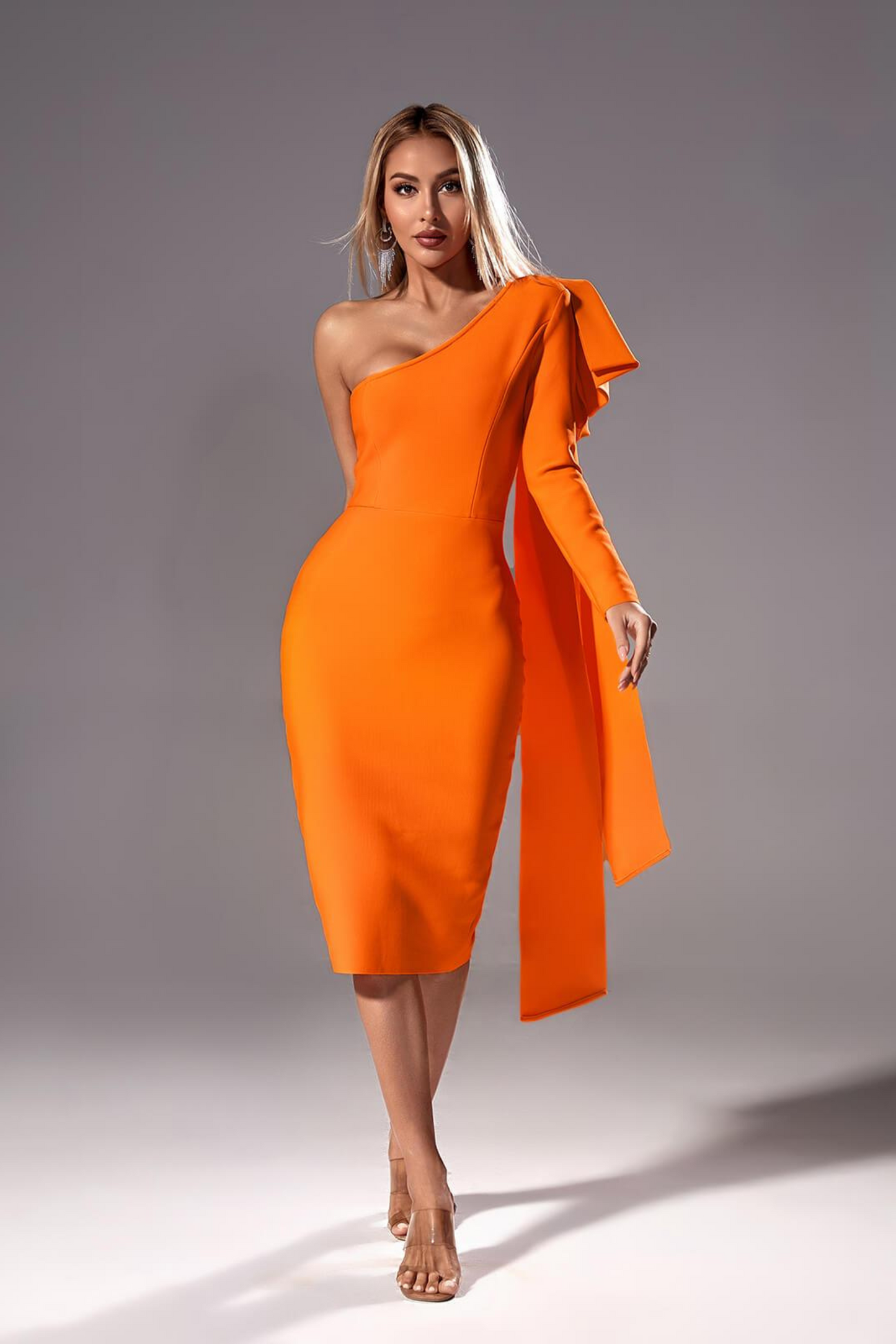 Orange one shoulder outlet