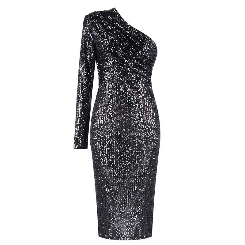 Load image into Gallery viewer, ARIANA BLACK SEQUIN DRESS
