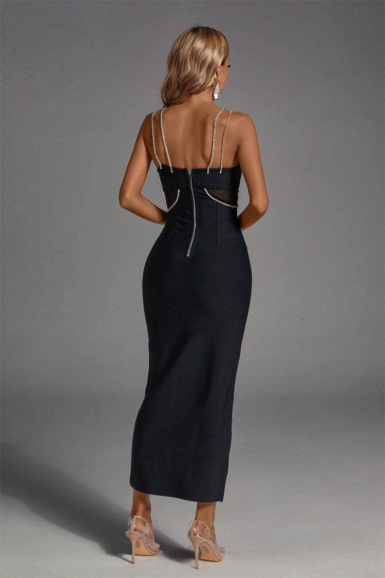 Load image into Gallery viewer, RICHILDE DIAMOND BLACK MAXI BANDAGE DRESS

