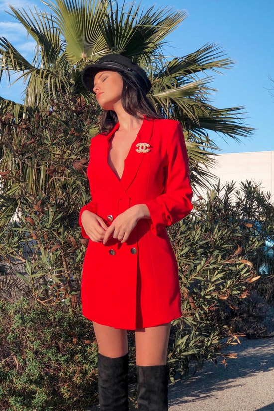 Load image into Gallery viewer, ANAÏS RED BELTED BLAZER DRESS
